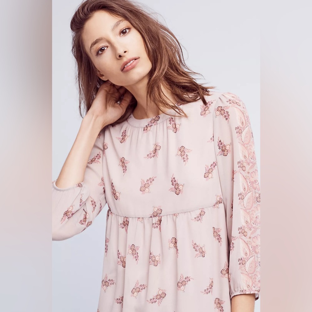 Anthropologie One September Fiora Floral Empire Top, Grey Size XL Pink Blush - Picture 4 of 12